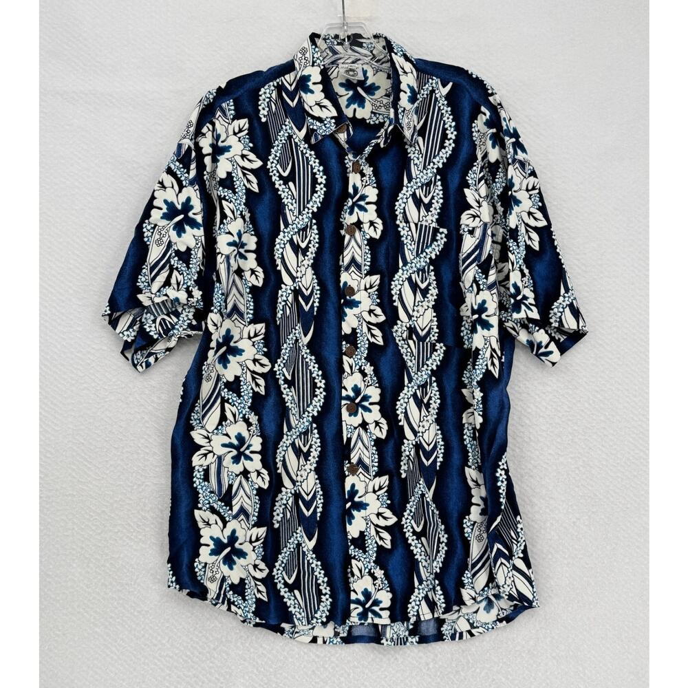 Vintage Mad Gringo Mens Blue Surfboard Tropical Floral Hawaiian Shirt Sz XL